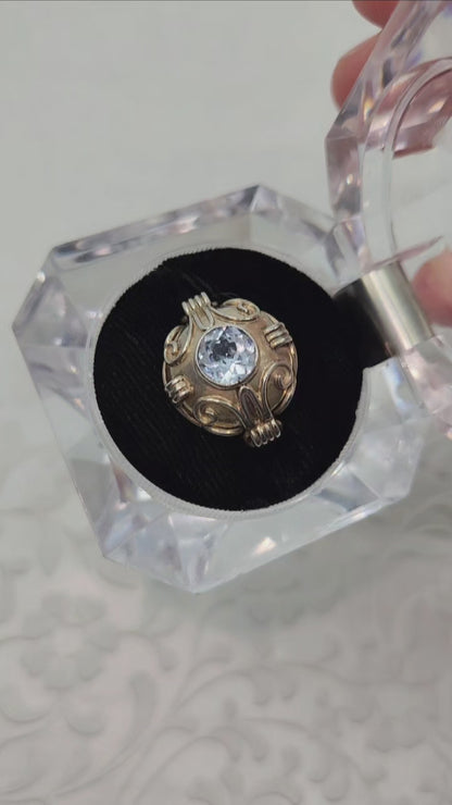 Vintage 1940s Retro Art Deco Light Blue Glass and 835 Silver Solitaire Ring Size 6.75