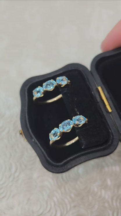 Vintage 1990s Blue Topaz and 10K Yellow Gold Hoop Pierced Earrings