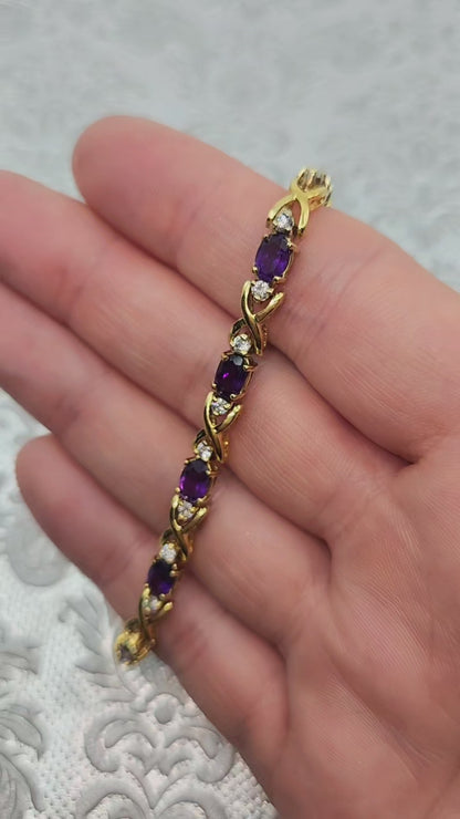 Vintage 1990s Amethyst and Lab Moissanite and Vermeil Tennis 6.75" Bracelet