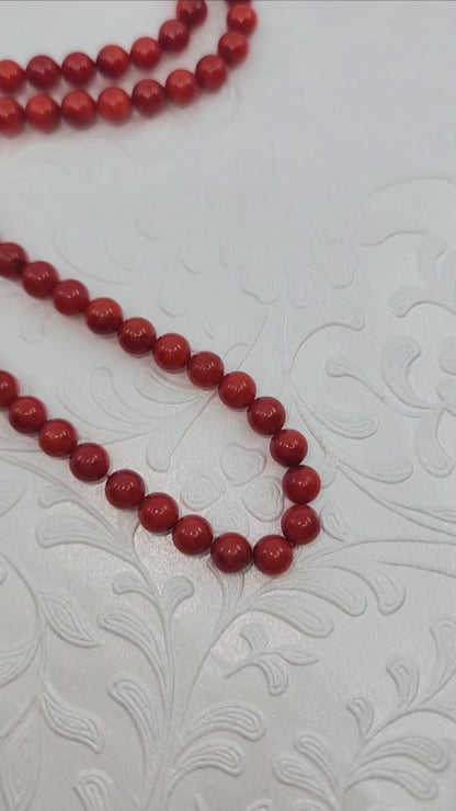 Vintage 1970s Coral and Sterling Silver Matched Bead 19" Necklace