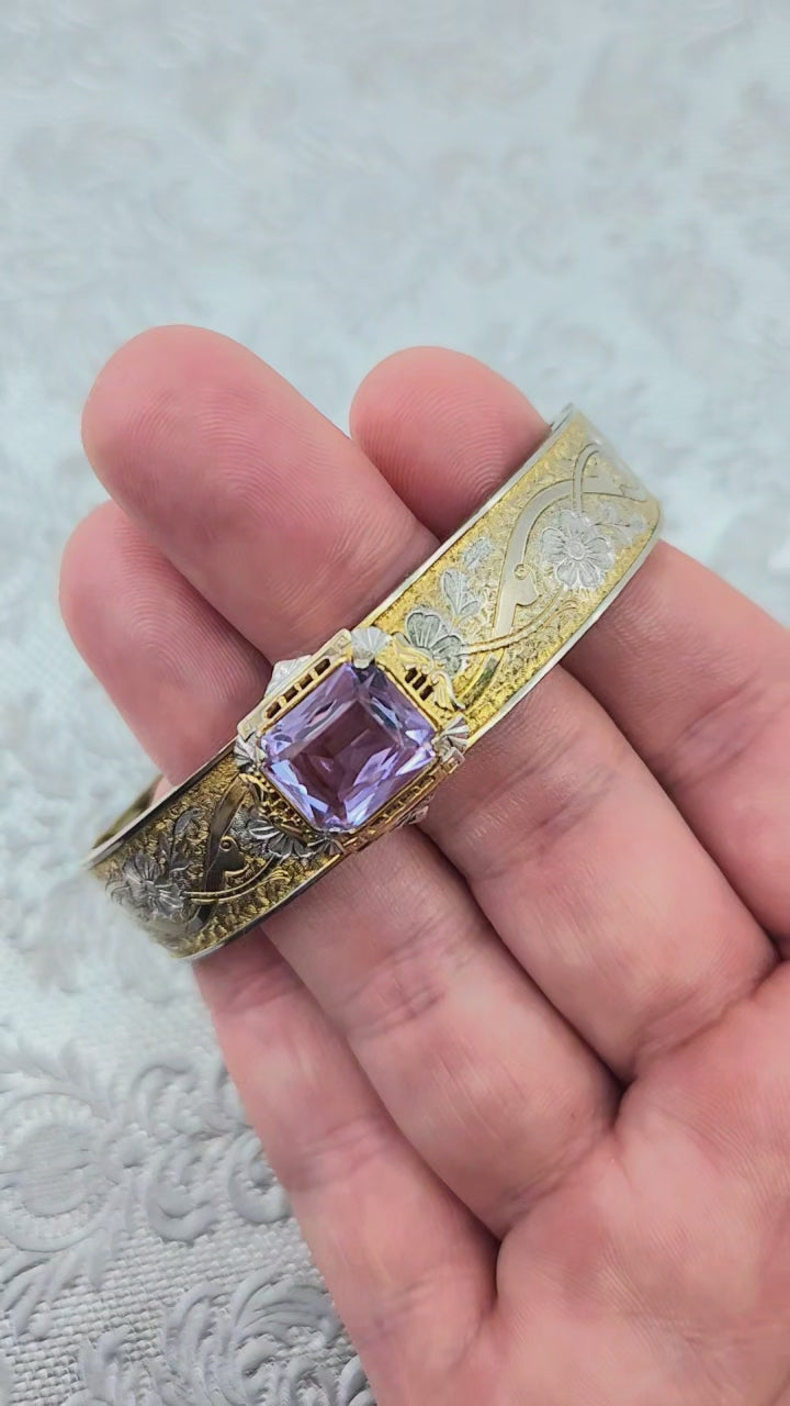 Vintage 1940s CHEEVER TWEEDY Art Deco Gold Fill Purple Glass