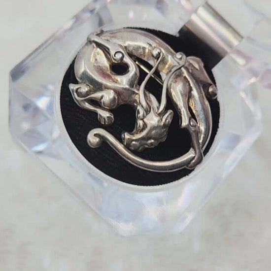 Sleeping Dragon Animal Figural Sterling Silver Brooch in a black box