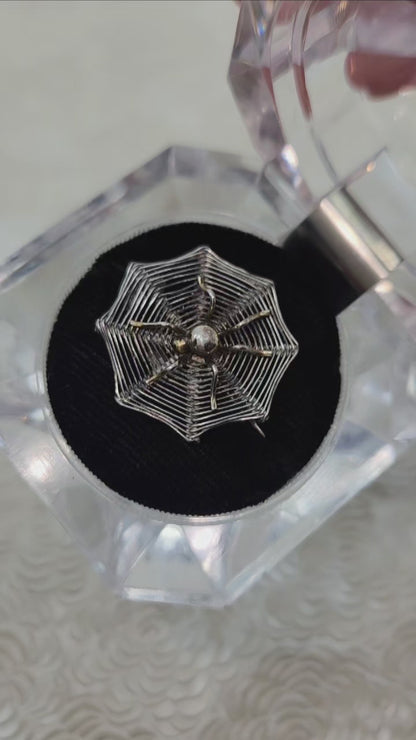 Antique 1900s Late Victorian 800 Silver Spider in Web Halloween Brooch