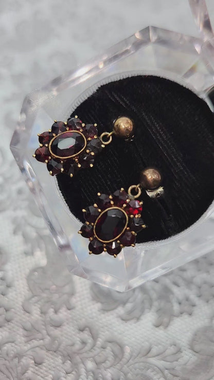 Vintage 1970s Garnet and Gold Plate Drop Cluster Earrings