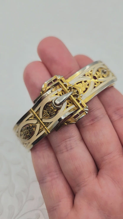 Vintage 1940s PLAINVILLE STOCK CO  Flower Gold Filled Buckle 6.75" Bracelet