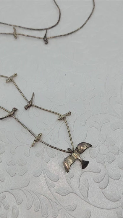 Vintage 1970s Zuni Sterling Silver Bird Fetish Single Strand 26.5" Necklace