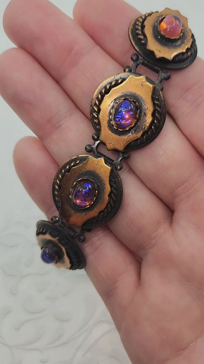 Vintage 1960s Mid-Century Modernist Dragon's Breath Copper Link 7" Bracelet