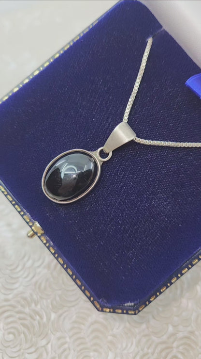 Vintage 1980s TAXCO Black Onyx and Sterling Silver Pendant 20" Necklace