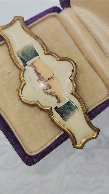 Antique 1890s Victorian WHITEHEAD & HOAG Fraternal Handshake Celluloid Pin