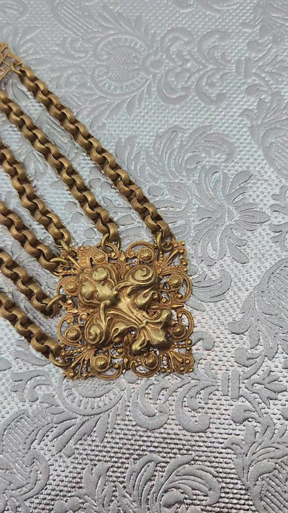 Antique 1900s Late Victorian Brass Fancy Chain Festoon Choker 16" Necklace