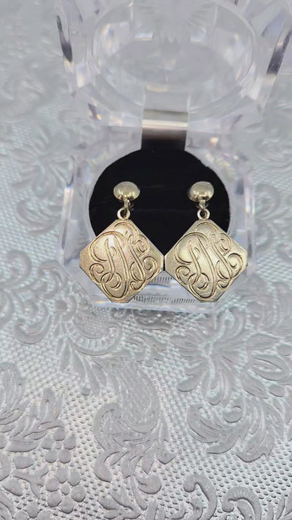 Vintage 1950s Yellow Gold Filled Engraved Screw Back Drop Earrings