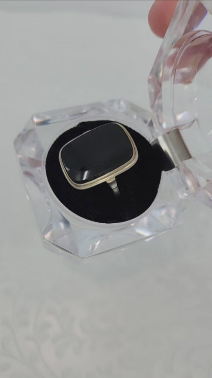 Vintage 1960s Black Onyx and 835 Silver Solitaire Ring Size 7.75