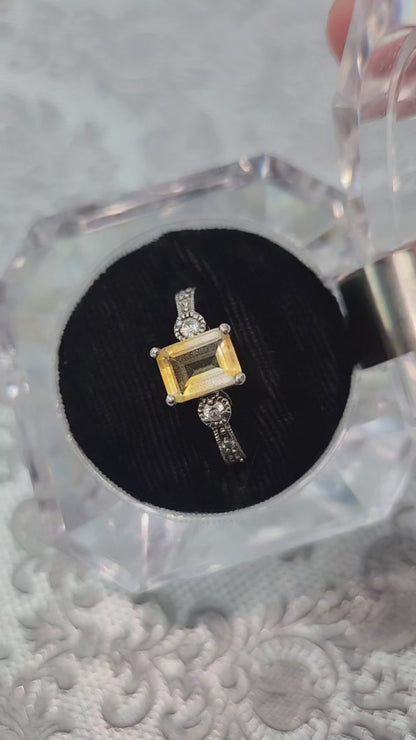Vintage 1990s Citrine and Sterling Silver, and Cubic Zirconia Ring Size 8.25
