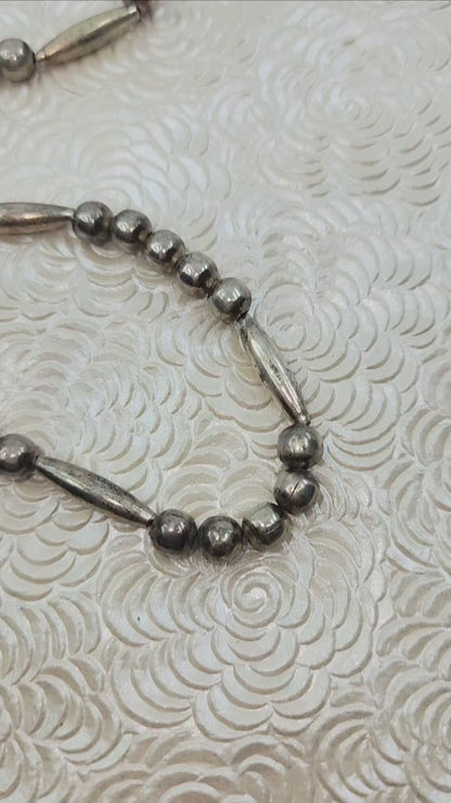Vintage 1970s Sterling Silver Navajo Native American Hand Made Bead Single Strand 22" Necklace